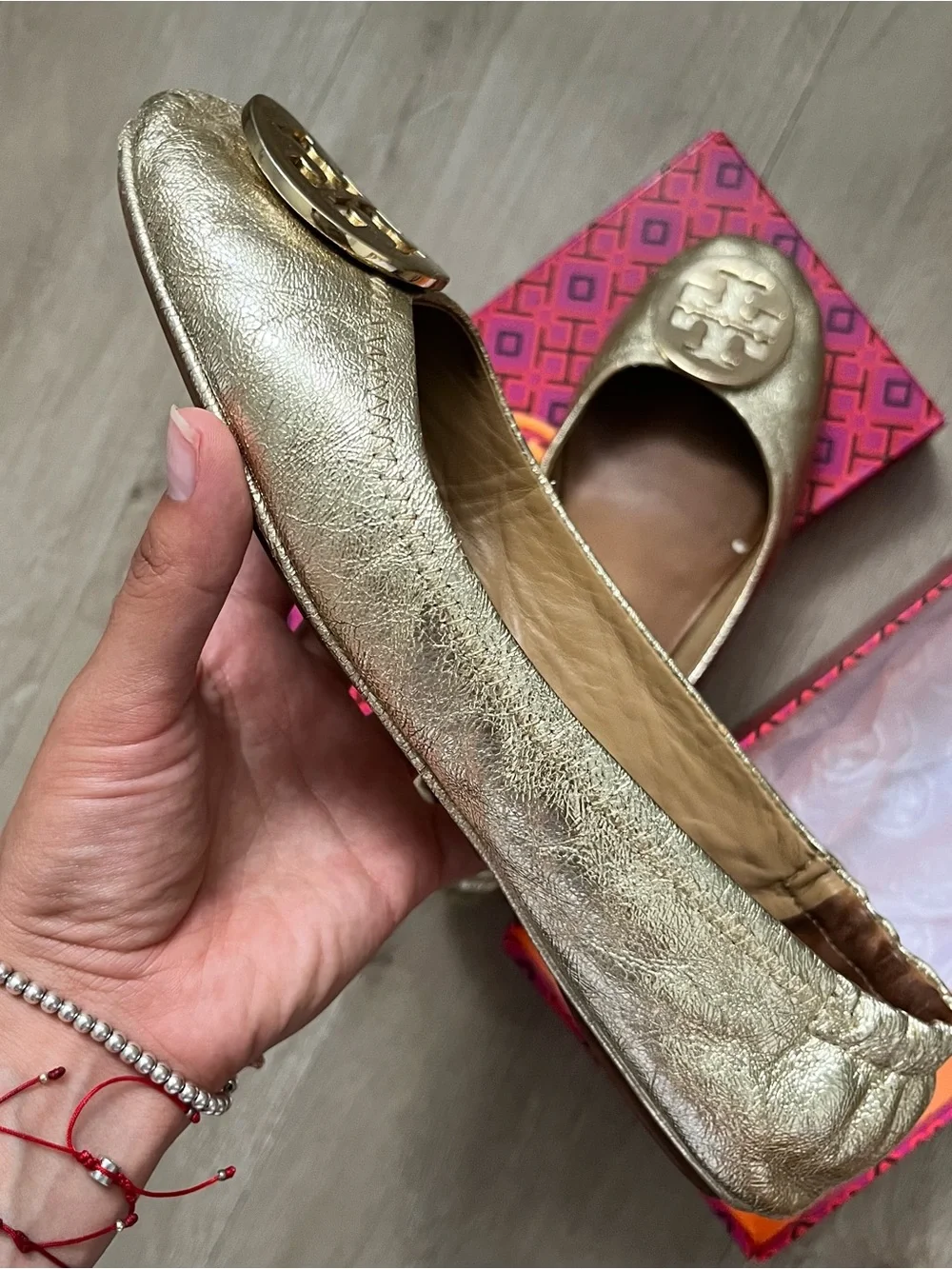 Tory Burch Gold Logo Round-Toe Ballet Flats